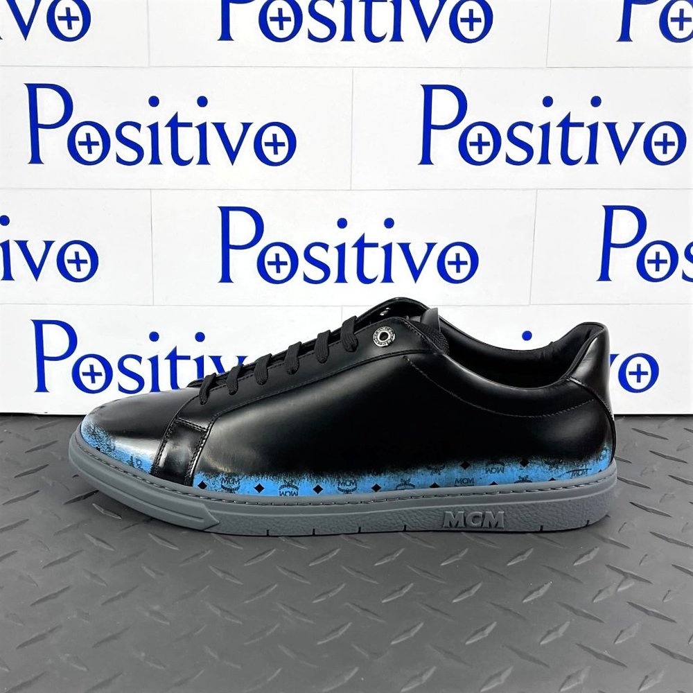 MCM Black Leather Sneakers with Blue Highlights